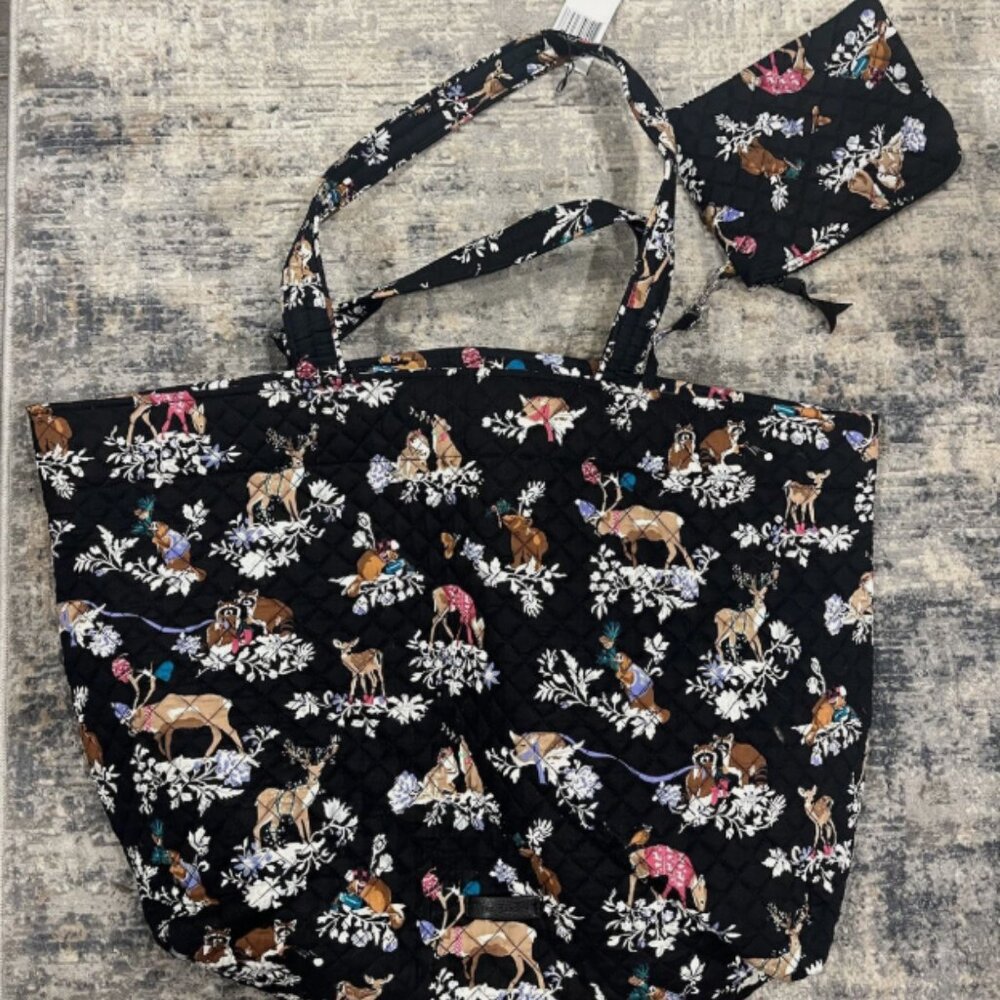 NEW Vera Bradley Grand Tote Merry Mischief Holiday Christmas Deer Forest NWT